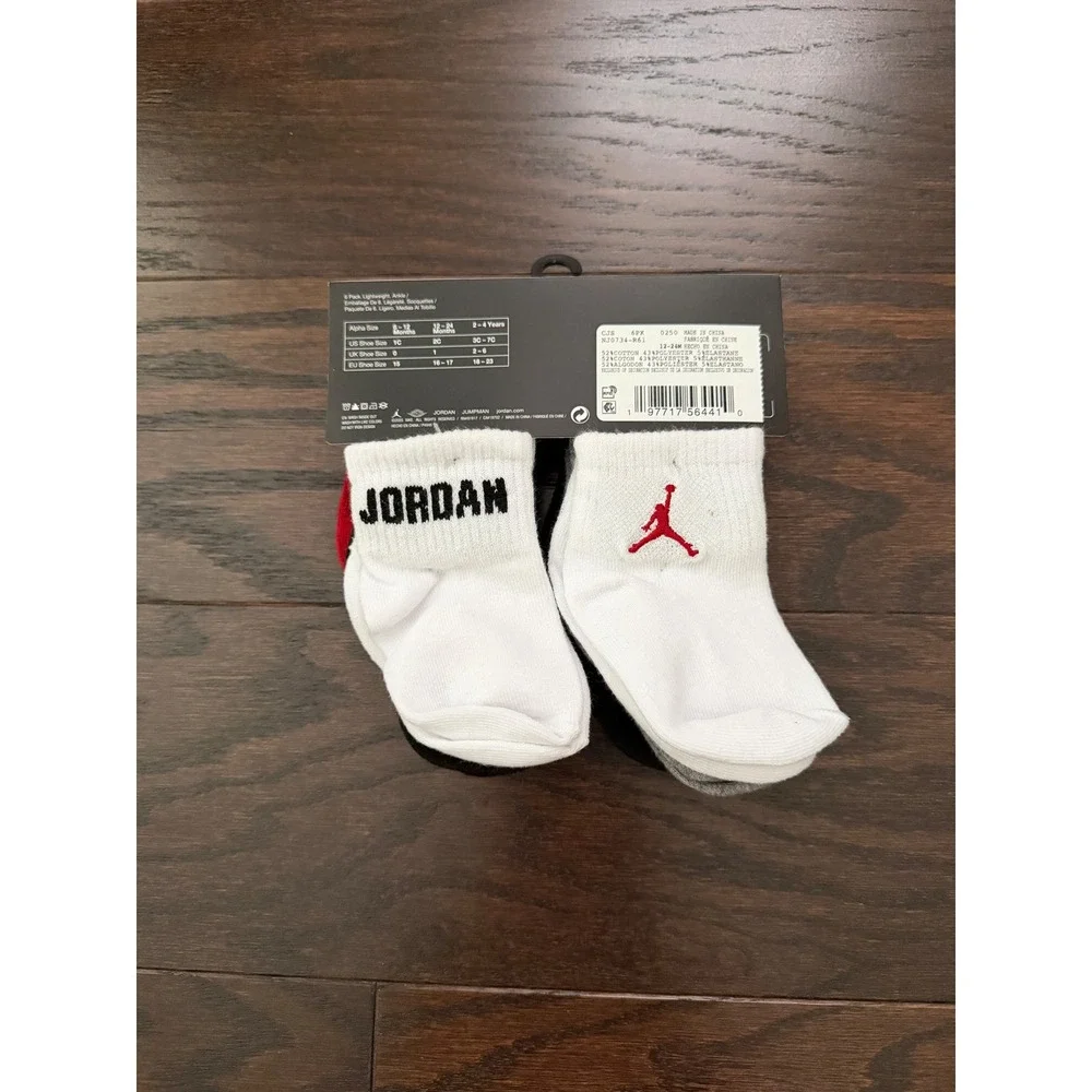 Jordan Infant 6 Pack Lightweight Ankle Socks Red Black Grey NJ0734-R61 12-24M